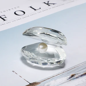Europe Style Glass Crystal Sea Shell With Pearl Crystal Oysters for Home Bedroom Decoration Ornament Wedding Favor Gift