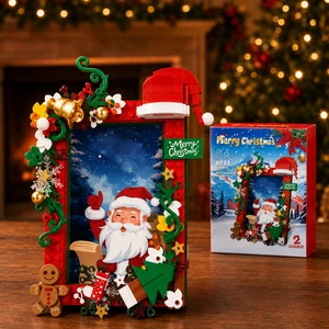 207PCS Christmas Building Block Photo Frame Set DIY Portrait And Landscape Picture Display Toy Holiday Decoration Gift For Kids