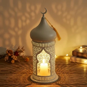 Custom Metal Ramadan Table Metal Lantern Gold Iron Craft Candle Holder For Islamic Eid Mubarak Gift Home Decoration