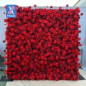 Promise Flower Backdrop Wedding Decor Red Silk Flower Wall Decoration Artificial Flowers Wall