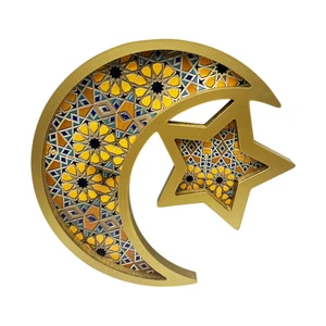 Small Portable Handmade Durable Wooden Crescent Moon Serving Box Islamic Design for Dates Candies Snacks Ramadan Eid Table Decor