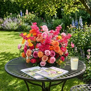 Boho Orange Pink Artificial Flower Arrangement Summer Garden Wedding Table Centerpiece Floral Bouquet Outdoor Party Event Decor