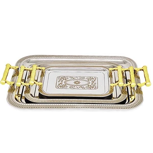 Middle East Stainless Steel Flower Emboss Retro Craft Arabic Tray For Serving