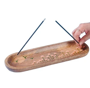 High Quality Luxury Handmade Wooden Incense Tray with Floral Pattern Customized for Ramadan EID Holidays Wholesale Supply Kuwait