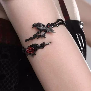Thorn Red Rose Adjustable Women Arm Ring Halloween Jewelry Sweet Cool Dark Spicy Girl Crow Bangle Bracelet