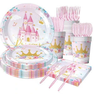 2025 Christmas Valentine's Day Birthday Celebrations Parties Princess Castle Theme Decor Plate Paper Tableware Tablecloth Set