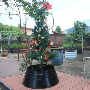 Modern Metal Black Christmas Tree Stand with Collar Base Cover and Decorative Rings