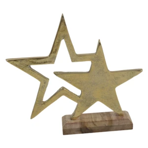 High Quality Gold Plated With Brown Wooden Based Christmas Star Shape Ornaments for Home Indoor and Outdoor Decoration and Gift