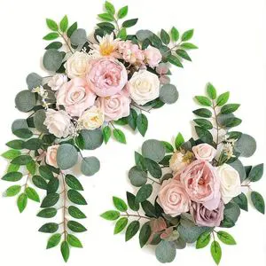 Set of 2 Handmade Wedding Signs Floral Swags Welcome Ceremony Sign with Artificial Flowers Backdrop Decoration