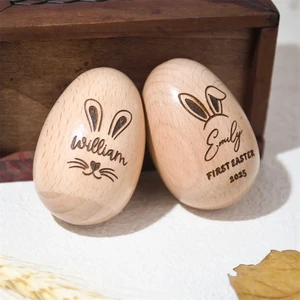 Wholesale Custom Eco-Friendly Easter Gifts For Kids Personalised Engraved Wood Eggs Shaker Polished Musical Instrument