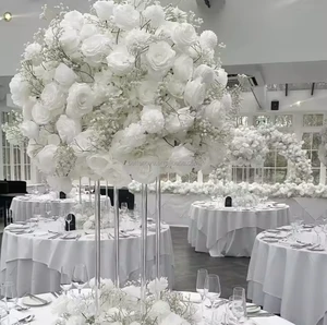 Factory Wholesale Custom High-quality White Rose Silk Artificial Flower Ball Centerpieces Wedding Table Decoration