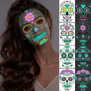Novacross New Products Luminous Halloween Tattoo Face Skeleton for Halloween Decorations Party Carnival Party