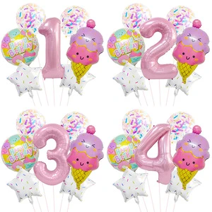 Summer Ice Cream Foil Balloon Set Happy Birthday Party Photography Props Children Party Decoration Candy Party Toys