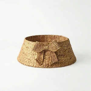 Sisu 2025 Water Hyacinth Christmas Tree Skirt With Bow Natural Woven Tree Collar Xmas Decoration Holiday Decoration