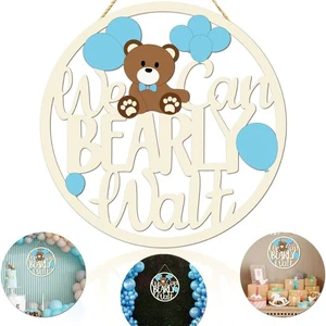 Boy Gender Reveal Door Hanging Photo Props for Baby Shower We Can Bearly Wait Wooden Sign Cloth Party Supplies for Mother's Day