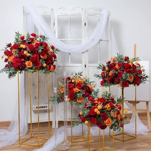 Popular Red Orange Rose Table Centerpieces Modern Luxury Wedding Party Decorative Custom Artificial Flower Ball New Arrival