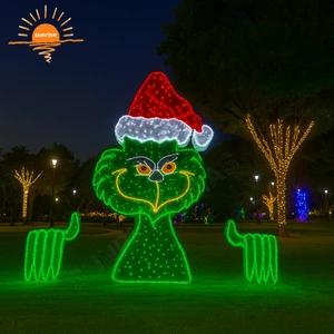 Custom Wholesale Grinch Christmas Lights Motif Outdoor LED Lighted Yard Decoration Animated Large Grinch Face Decorations Lights