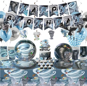 Tornado Birthday Party Banners Swirls Garland Cake Toppers Balloons Plates Cups Napkins Straws Tablecloth Tableware Set Supplies