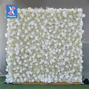 Promise Silk Artificial White Rose and Baby's Breath Wedding Flower Wall 8x8ft Customizable Shape for Home Wall Decoration