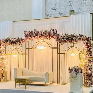 Luxury Gold Metal Classic Style Removable Wedding Backdrop Arch Frame Set 7-8ft Tall 5-6ft Wide Geometric Floral Stage Stand