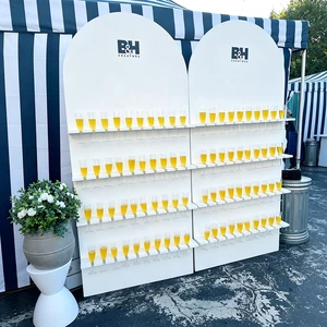 Elegant White Black Wooden Foldable Collapsible Unique Wedding Event Party Backdrop Tower Glass Holder Champagne Wall Stand