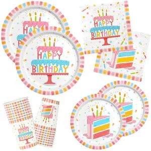 Cake Design Happy Birthday Plates and Napkins Disposable Paper Cups Tableware Kit Happy Birthday Party Supplies Set