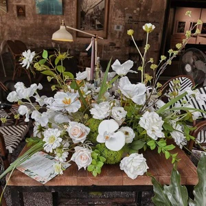 White Artificial Flower Ball Arrangement Bouquet Table Centerpieces for Lawn Wedding Party Decor