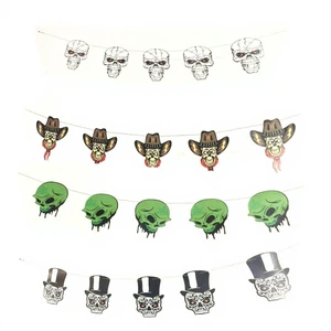 Hot Selling Colorful 3m Length Rectangle & Round Shape Paper Decorations for Holiday Parties Halloween Flags Skull Banners