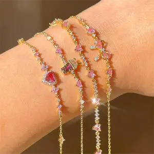 Ins Style Trendy Brass Butterfly Chain & Link Bracelet Love Zircon Beads Party Gift Jewelry 14K Gold Plated Women's Popular