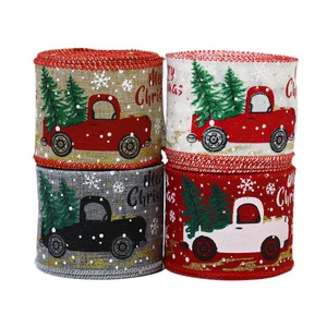 Custom Christmas Polyester Ribbon Factory-Designed Wired Edge Recycled Eco-Friendly 25mm Grosgrain Fabric Tree Wrapping Crafts