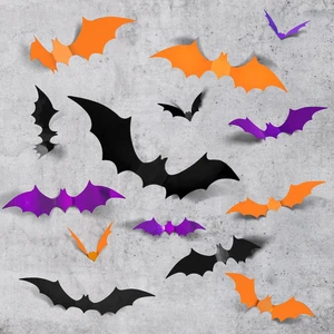 Halloween Decorations Indoor Outdoor Reusable 3D PVC Bats Wall Decor Halloween Graduation Party Supplies Decorations