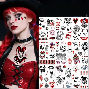 Waterproof Halloween Face Tattoos Skeleton Clown Face Sticker Big Mouth Halloween Prank Makeup Temporary Tattoo
