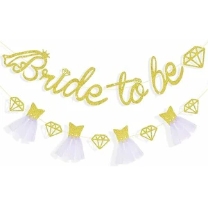 Gold Bridal Shower Decorations-Bridal to Be Banner with Diamond Garland Double Sided Glitter Wedding Party Bachelorette Decor