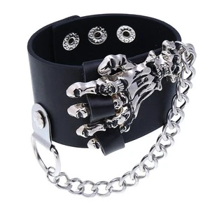 European American Retro Unisex PU Leather Electroplated Alloy Claw Bangles Domineering Exaggerated Punk