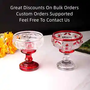 Light Luxury Retro Fine Engraved Thickened Glass Fruit Plate Tall Ice Cream Dessert Cup Sweet Treat Bowl Dried Fruit Tray