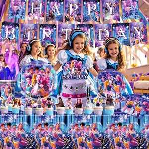 K-POP Demon Hunter Girl Group Theme Cartoon Embroidered Birthday Party Decoration Sets with Paper Plates Cups Napkins for Girls