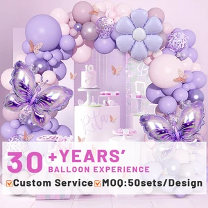 Foil Daisy Surprise Bridal Sequin Cute Pastel Purple Pink Wedding Party 18 Birthday Butterfly Theme Kit Set Balloon Arch Garland