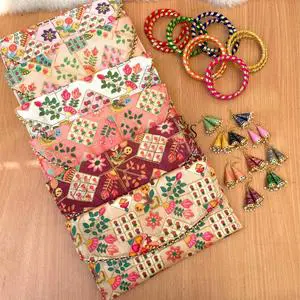Latest Design Handmade Wedding Favour Combo of Embroidery Work Cultch With Bangle and Earrings for Gifts clutches for party's