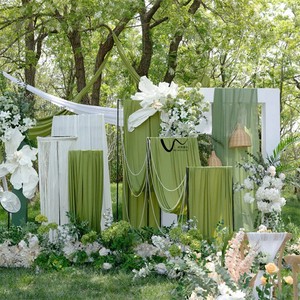 Wedding Scene Decorations with Green Cloth Wedding Backdrop Curtain Drapes Indoor Outdoor Stage Decor