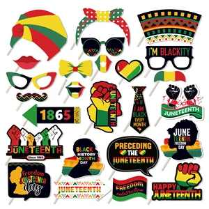 Huancai Happy Juneteenth Day Photo Booth Props 25 PCS Party Selfie Props Kit With Sticks for African Freedom Day Party Supplies