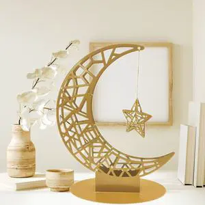 Ramadan Decorations Islamic Eid Mubarak Kareem Table Moon Hollow Star Gold Wholesale Ramadan Decorations