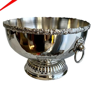 Premium Quality Stainless Steel Wine Chiller Bowl with Round Base and Decor Handles Punch Bowl for Restaurant bar and Wedding