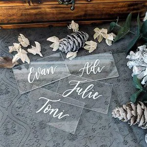 20PCS Premium Acrylic Place Cards for Wedding, Clear Plexi Plates Name Cards, Seating Cards Guest Name Cards for Christmas Birth