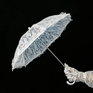 Modern White Lace Embroidery Parasol Bridal Wedding Flower Girls Umbrella Decorative Lace Party Accessory Manual Control G25-130