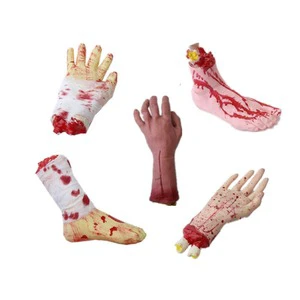 LEKSE Halloween Prop Decoration Severed Hands Feet Set Scary Fake Bloody Broken Body Parts Outdoor Yard Decor Rubber Cloth