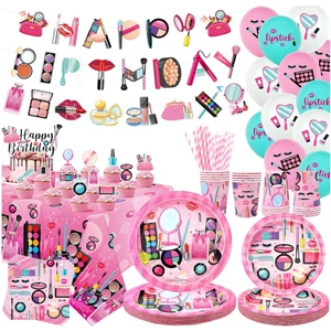 SPA Makeup Birthday Party Tableware Set Plates Cups Napkins Straws Cupcake Toppers Table Cloth Banners Garland Balloons Supplies
