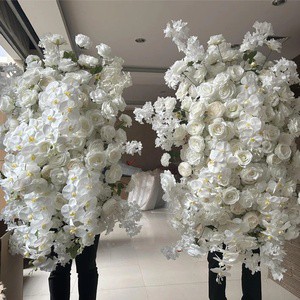 O-X878 Wedding Drops Custom Arch Flower Row Events Stage Backdrop Decorations Silk Cherry Blossom White Artificial Flower Aisle