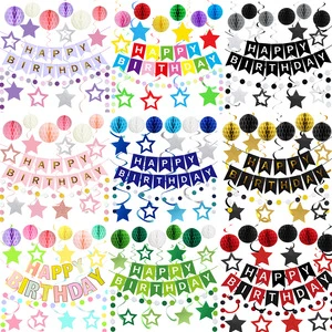 Colorful Birthday Party Supplies 20*16cm Banner Pull Flag Spiral Honeycomb Five-Pointed Star Birthday Party Decorations