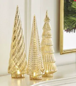 Modern Design Metal Christmas Tree Figurine with LED Lights Customized Color & Size Handicraft Tabletop Decoration