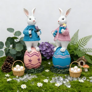 Cross-border Easter Rabbit Ornaments Resin Cartoon Rabbit Steps Egg Children's Day Festival Atmosphere Decoration Supplies